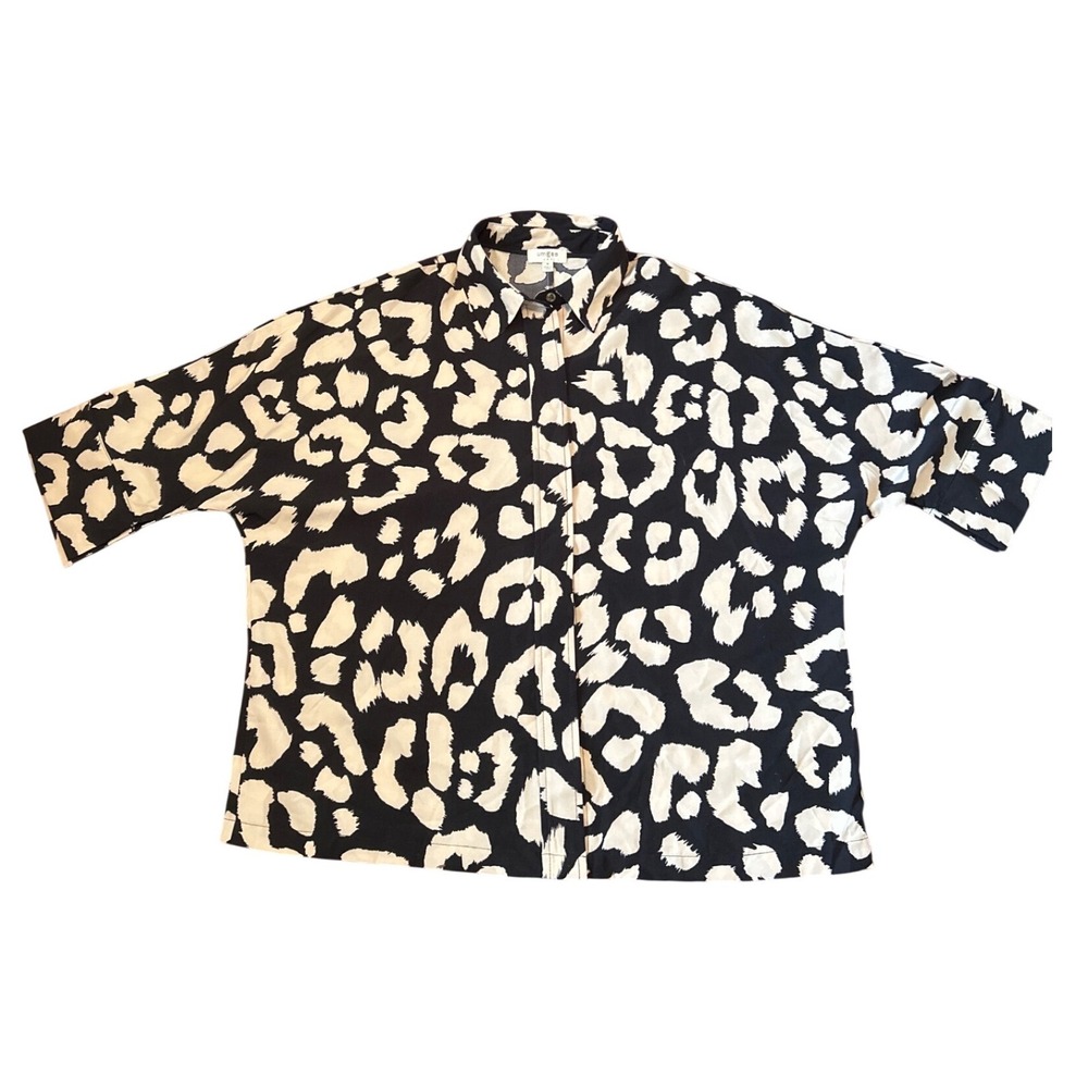 UMGEE USA Leopard Print Button‎ Up Shirt Women's Size Medium Black Tan batwing